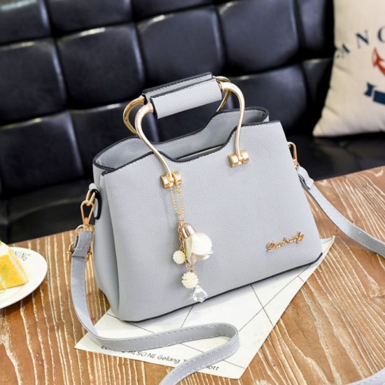 Plain Leather Grey Shoulder Handbag