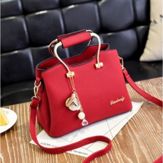 Plain Leather Red Shoulder Handbag