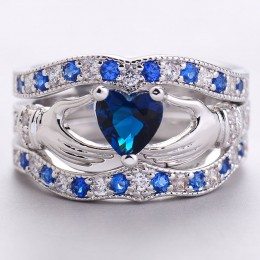 New 3 in 1 Fashion Women's Claddagh Ring Blue
