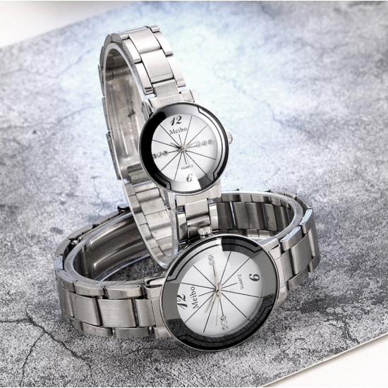 Couples Stylish Diamond Line White Dial Watch image