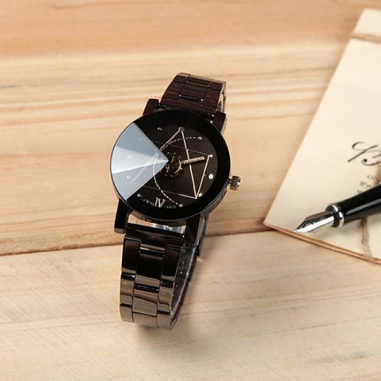 Geometric Pattern Black Dial Steel Belt Watch image