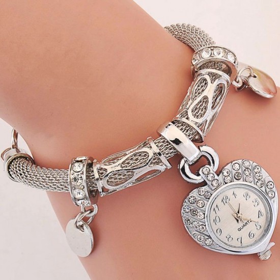 Ladies Silver Peach Heart Dial Bracelet Watch image