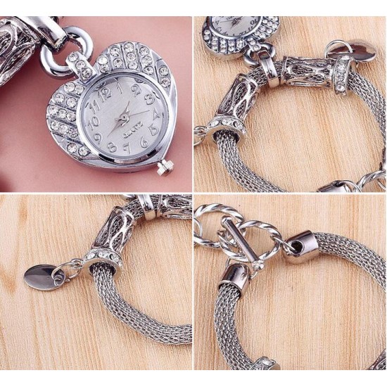Ladies Silver Peach Heart Dial Bracelet Watch image