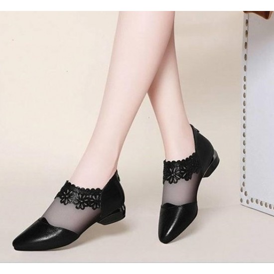 Buy Elegant Black Lace Ankle Flats with Chic Pointed Toe Design image