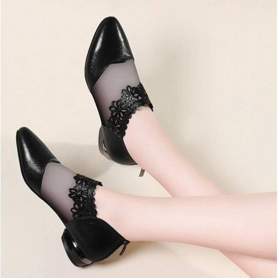 Buy Elegant Black Lace Ankle Flats with Chic Pointed Toe Design image