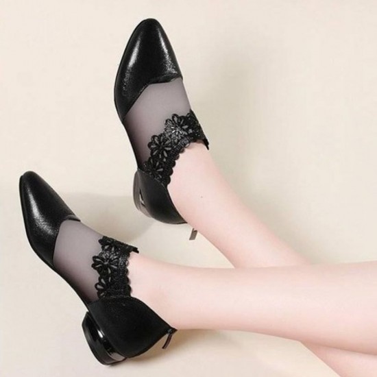 Buy Elegant Black Lace Ankle Flats with Chic Pointed Toe Design image