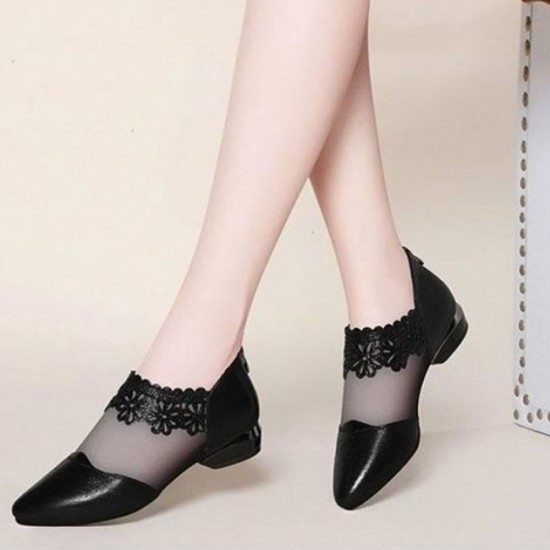 Buy Elegant Black Lace Ankle Flats with Chic Pointed Toe Design image