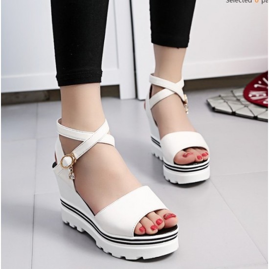 Women High Platform Open Toe Wedge Sandals-White