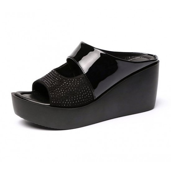 Women Latest Fashion Elegant Style Wedge Sandals-Black