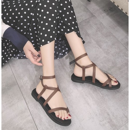 Womam Cross Tied Casual Wear Flat Sandals-Brown