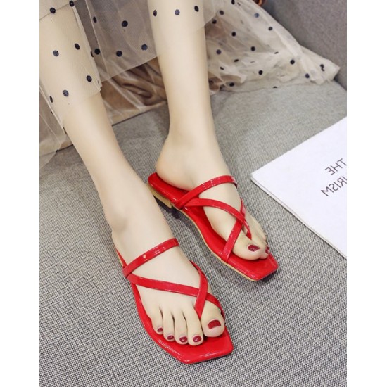 Woman Square Head Flat Bottom Formal Beach Sandals-Red