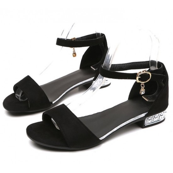Black Elegant Flat Sandals with Decorative Heel and Dainty Ankle Charm image