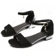 Black Elegant Flat Sandals with Decorative Heel and Dainty Ankle Charm image