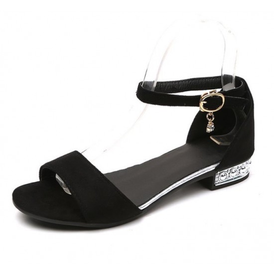 Black Elegant Flat Sandals with Decorative Heel and Dainty Ankle Charm image