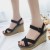 Black Elegant Cork Wedge Sandals with Suede Straps