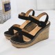 Black Elegant Cork Wedge Sandals with Suede Straps image