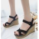 Black Elegant Cork Wedge Sandals with Suede Straps image