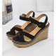 Black Elegant Cork Wedge Sandals with Suede Straps image