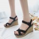 Black Elegant Cork Wedge Sandals with Suede Straps image