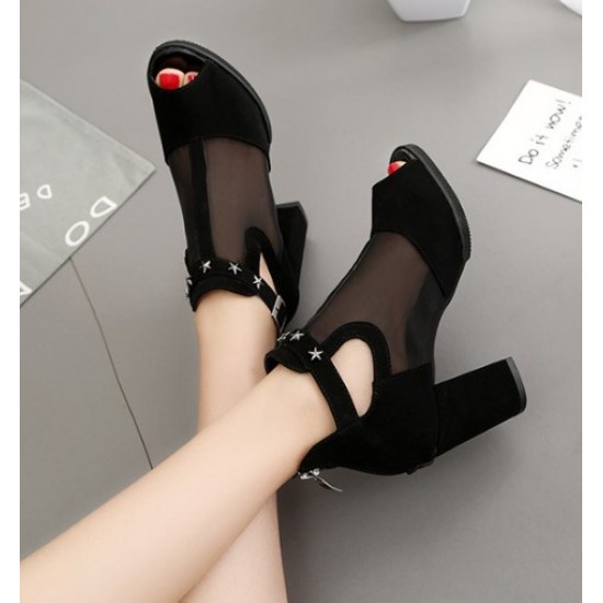 New Thick Heel Fish Mouth European Fashion Sandals-Black