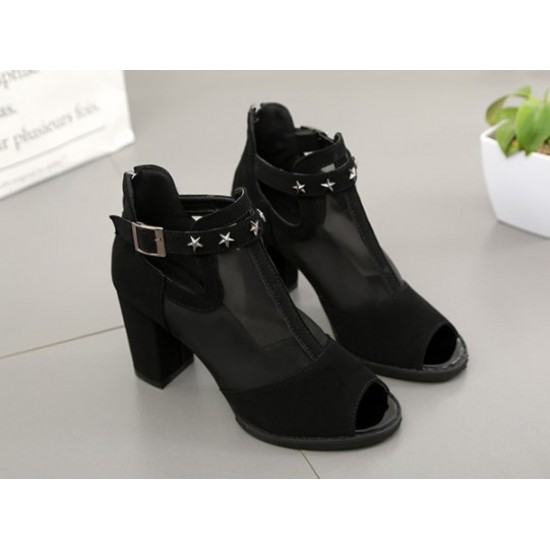 Elegant Black Mesh Heels with Celestial Charms image