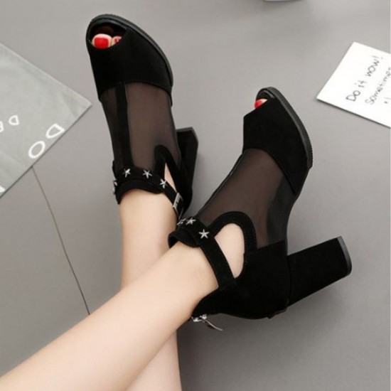 Elegant Black Mesh Heels with Celestial Charms image