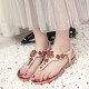 Colorful Gemstone Adorned White Sandals for Sunny Day Outfits image