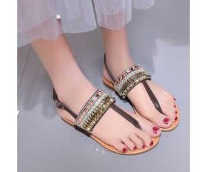 Artisanal Embroidered Summer Black Sandals with Unique Strap Design