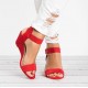 Bold Crimson Open Toe Red Sandals with Buckle Closure image