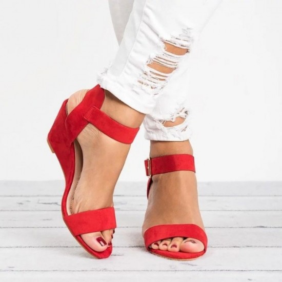 Bold Crimson Open Toe Red Sandals with Buckle Closure image