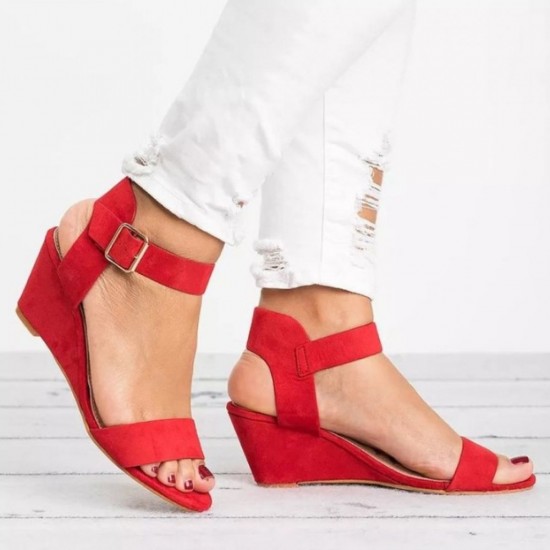 Bold Crimson Open Toe Red Sandals with Buckle Closure image