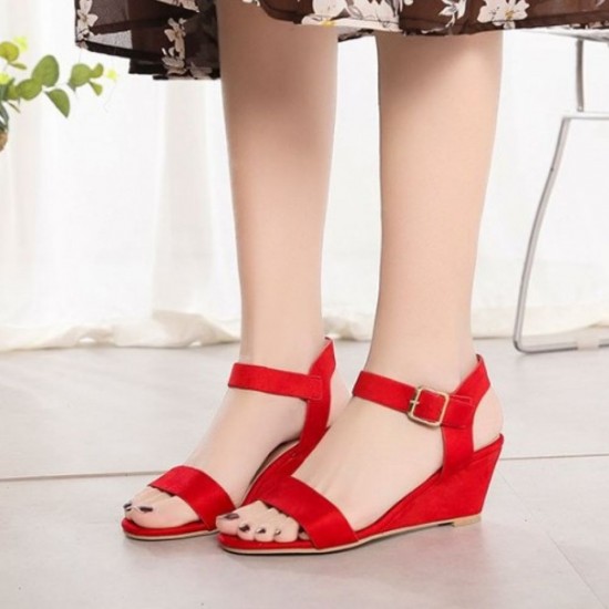 Bold Crimson Open Toe Red Sandals with Buckle Closure image