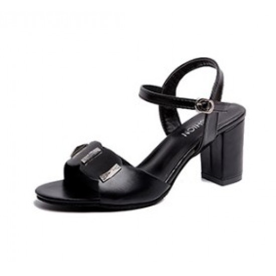 Sophisticated Black Block Heel Sandals with Silver Buckle Detail image