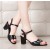 Sophisticated Black Block Heel Sandals with Silver Buckle Detail