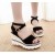 Women High Platform Open Toe Wedge Sandals-Black