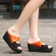 Bold Orange Patent Leather Wedge Sandals with Rhinestone Detail image