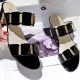 Sophisticated Gold Buckle Flat Sandals in Monochrome Palette Black image