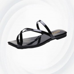 Elegant Black Patent Leather Thong Sandals with Minimalist Design