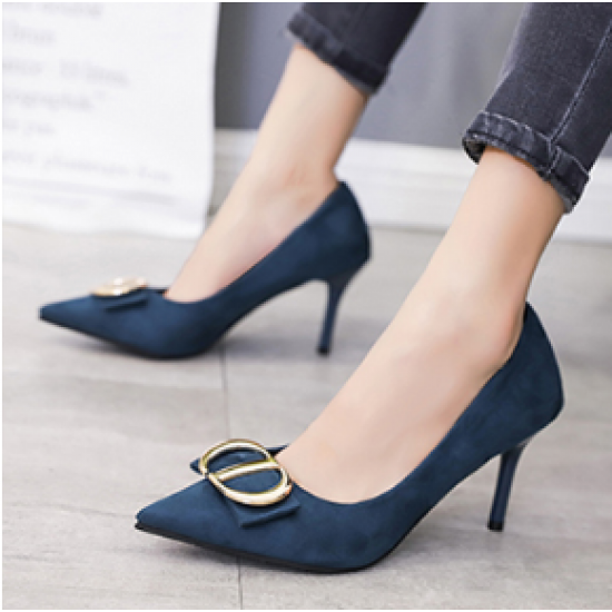 Women Pointed Toe High Heeled Shoes-Blue