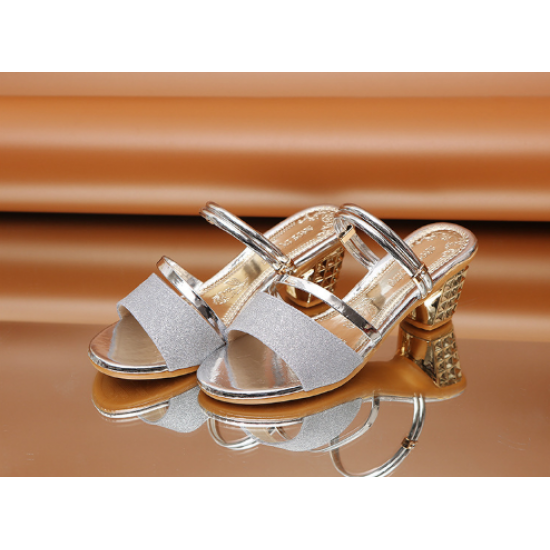 Silver Elegant Slingback Sandals with Glitter Finish and Embellished Heel image