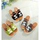 Sporty Chic Green Platform Sandals with Bold White Lettering image