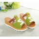 Sporty Chic Green Platform Sandals with Bold White Lettering image