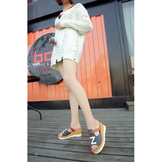 Sporty Chic Grey Platform Sandals with Bold White Lettering image