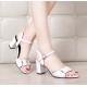 Sophisticated White Block Heel Sandals with Silver Buckle Detail image