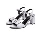 Sophisticated White Block Heel Sandals with Silver Buckle Detail image