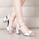 Sophisticated White Block Heel Sandals with Silver Buckle Detail image