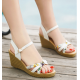 Summer Elegance Floral Print Wedge White Sandals with Ankle Strap image