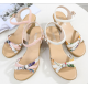 Summer Elegance Floral Print Wedge White Sandals with Ankle Strap image