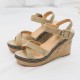 Brown Elegant Cork Wedge Sandals with Suede Straps image