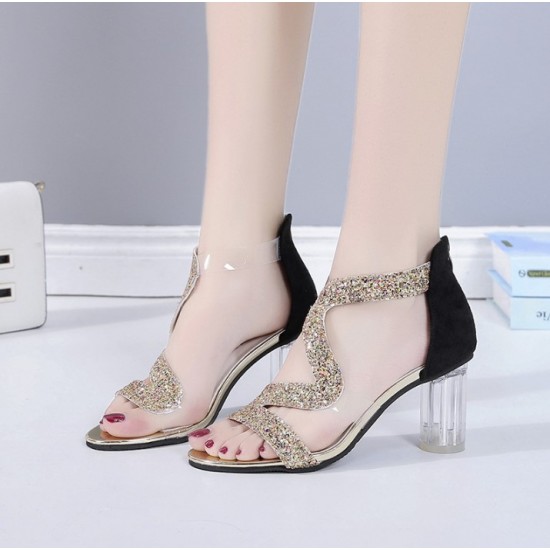 New High Heel Open Toe Zipper Women Sandal-Cream
